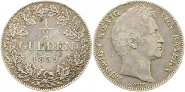 ½ Gulden 1839 Ludwig Bayern sehr schön kleiner Randfehler