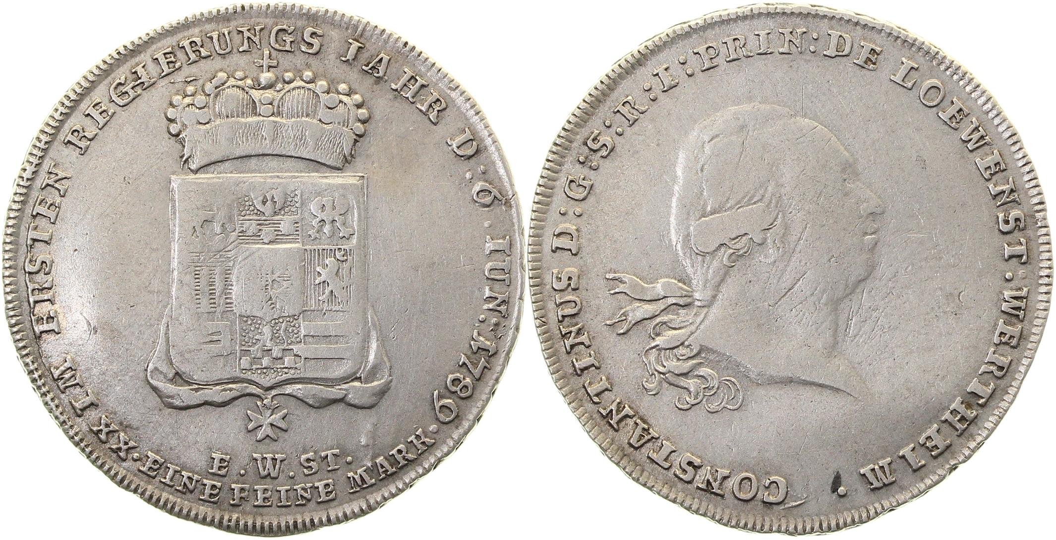 ½ Taler 1789 Löwenstein Wertheim Constantinus ss Selten!