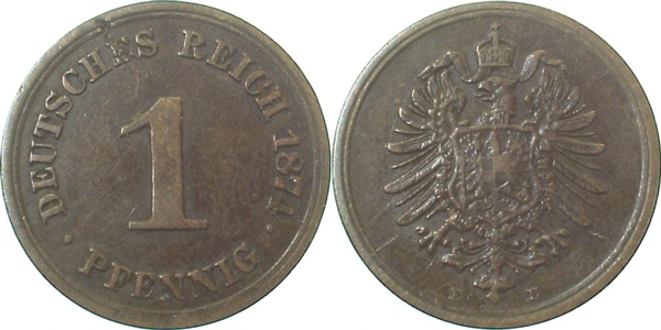 1 Pfennig 1874 E J001 kl. Schrötlingsfehler Gedenkmünzen ss/vz