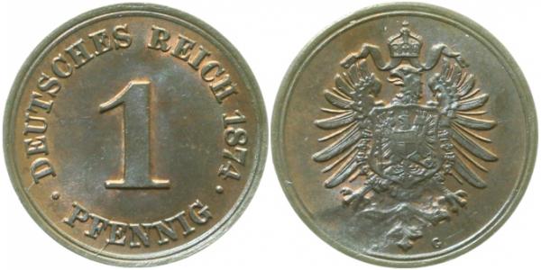1 Pfennig 1874 G J001 Stempelausbruch ! prfr