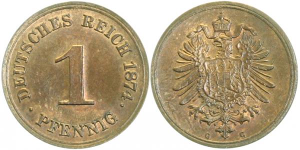 1 Pfennig 1874 G J001 deutlicher Riffelrand !!!
