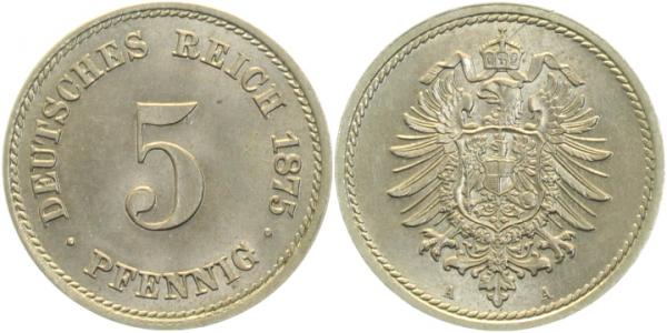 1 Pfennig 1875 A stgl, J001 herrliche leichte Patina