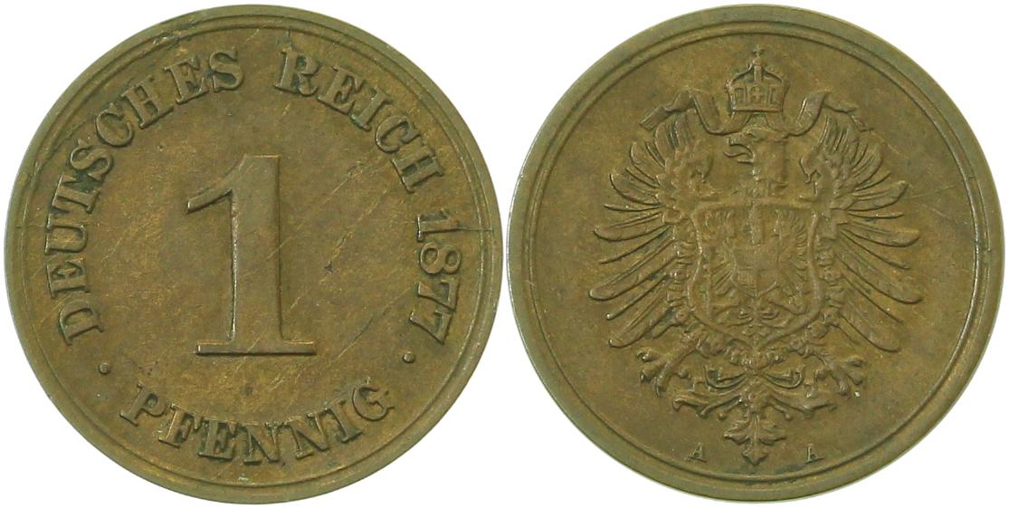 1 Pfennig 1877 A J001 min Schrötlingsfehler am Rand