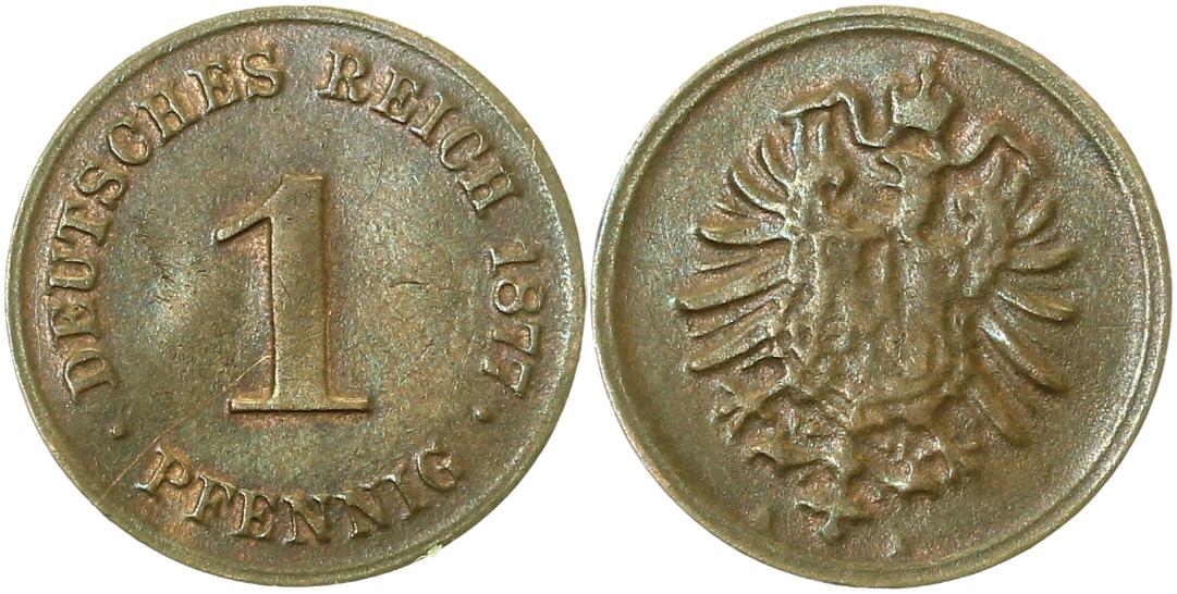 1 Pfennig 1877 A J001 ss Rs: geringe Unebenheiten