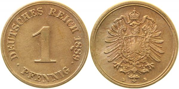 1 Pfennig 1889 D J001 Punkte und Jahressahl doppelt