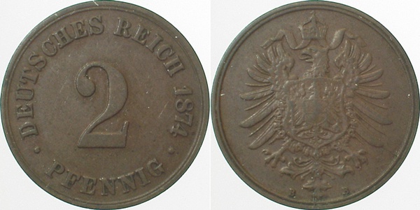 2 Pfennig 1874 B J002 Gedenkmünzen ss