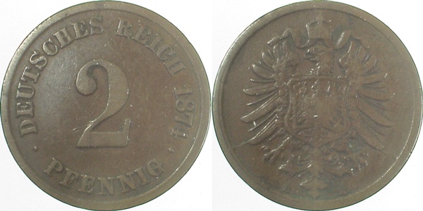 2 Pfennig 1874 E J002 Gedenkmünzen s/ss