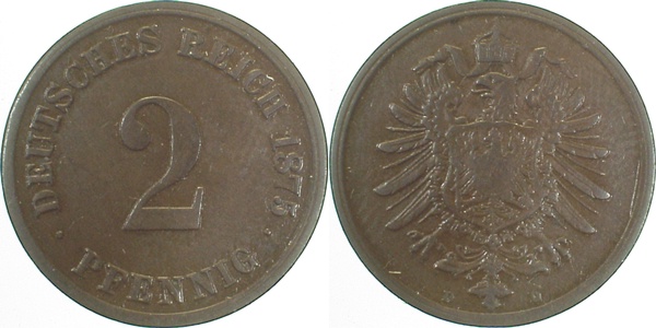 2 Pfennig 1875 D ss/vz J002