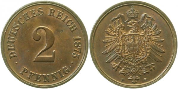 2 Pfennig 1875 F J002 untypischer aussergewöhnlicher Rand prfr / stgl