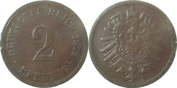 2 Pfennig 1875 G J002 Gedenkmünzen s/ss