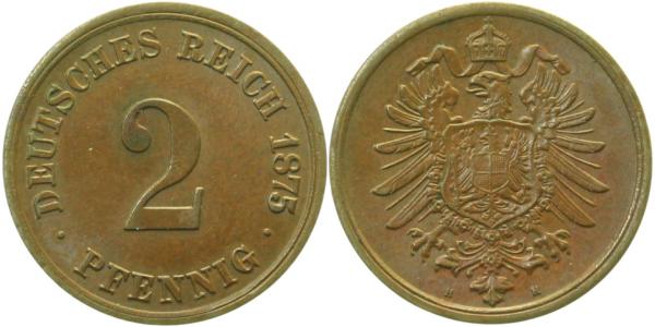 2 Pfennig 1875 H f.prfr/f.stgl !!