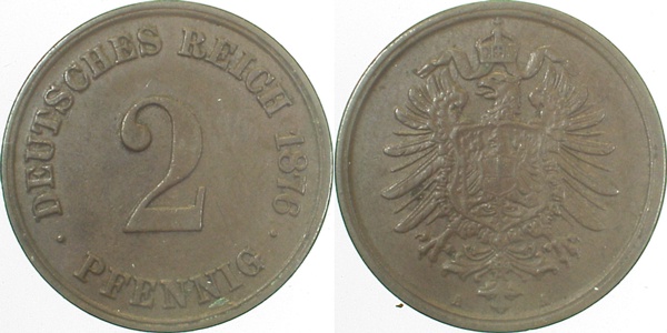 2 Pfennig 1876 A J002 Gedenkmünzen ss/vz