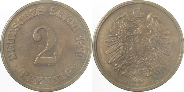 2 Pfennig 1876 C ss/vz J002