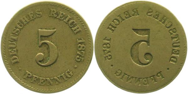 5 Pfennig 1875 Ws: Incus o Münzzeichen ss/vz