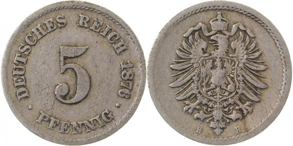 5 Pfennig 1876 H s/ss J003