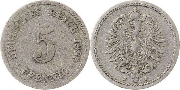 5 Pfennig 1889 J s/ss J003