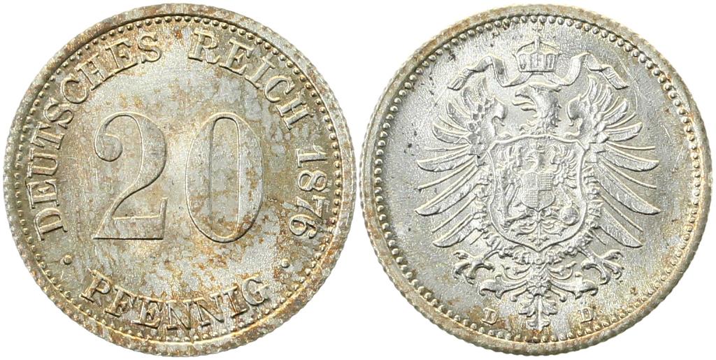20 Pfennig 1876 D f.stg/f prfr J005