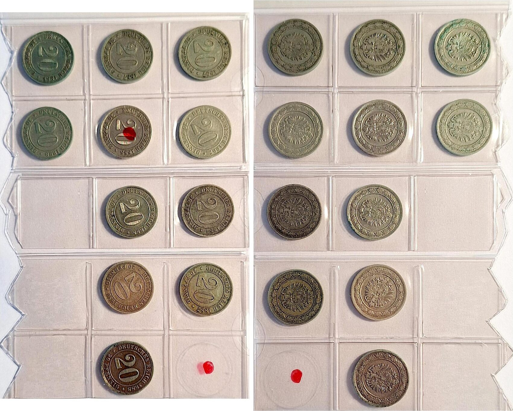 20 Pfennig 1887-88 ss bis ss/vz, komplett ohne 1887 G