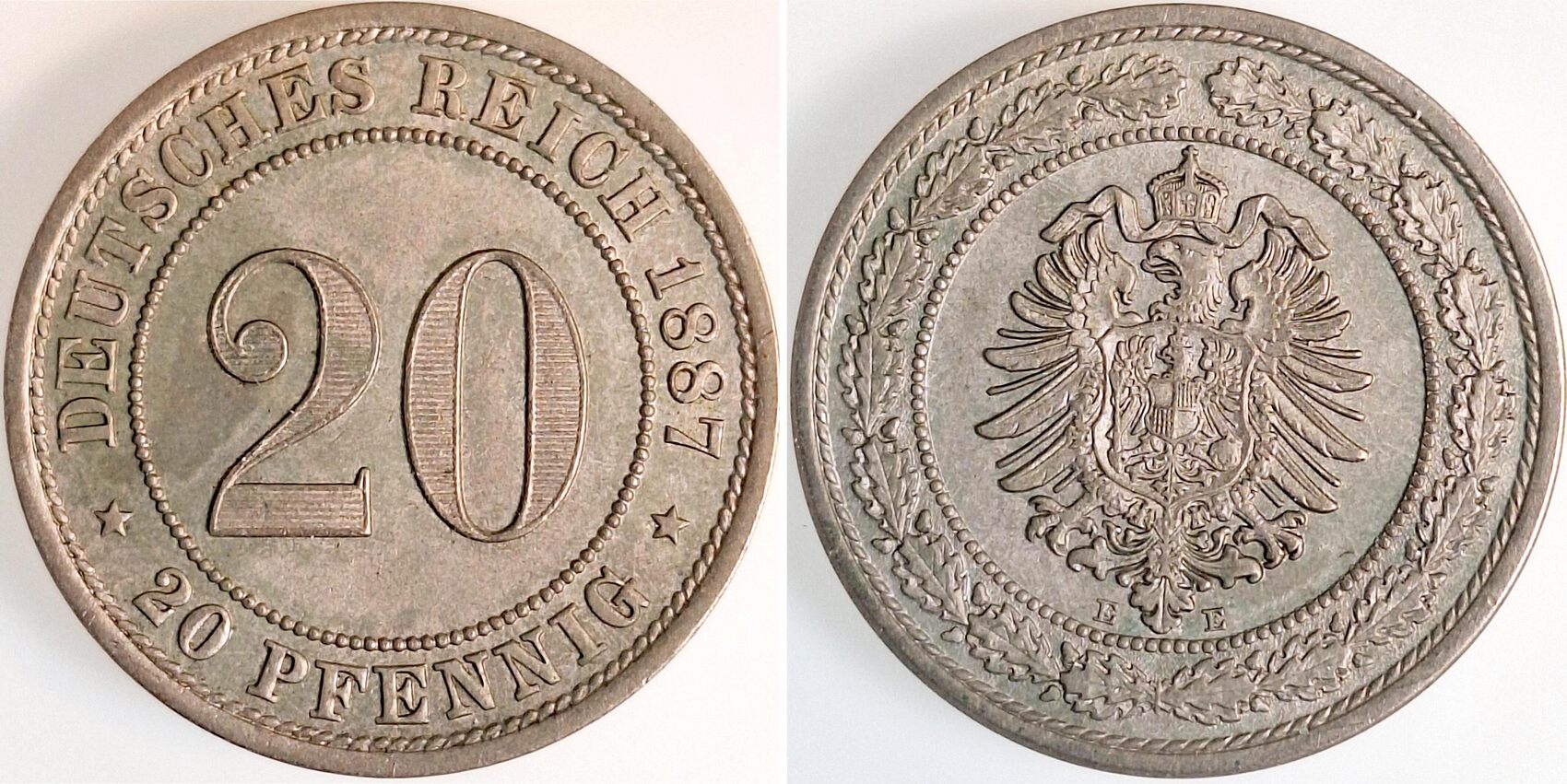 20 Pfennig 1887 E J006 prfr, sehr selten i.d Erhaltung