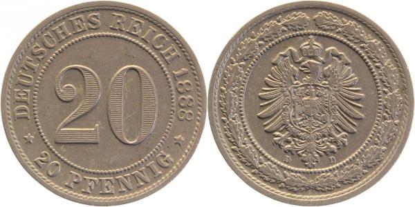 20 Pfennig 1888 D J006 doppelt geprägt