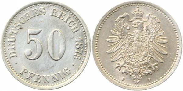 50 Pfennig 1875 F J007 f prfr/f stgl