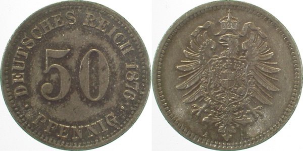 50 Pfennig 1876 A pfr/stgl herrliche Patina J007
