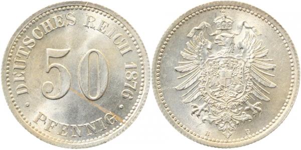 50 Pfennig 1876 B f.prfr/f.stgl J007 attraktive Patina