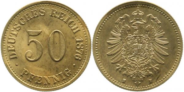 50 Pfennig Deutsches Reich 1876 H prägefrisch/stempelglanz