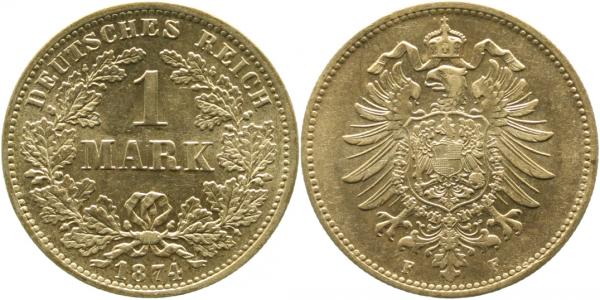 1 Mark 1874 F Gedenkmünzen fast prägefrisch J009