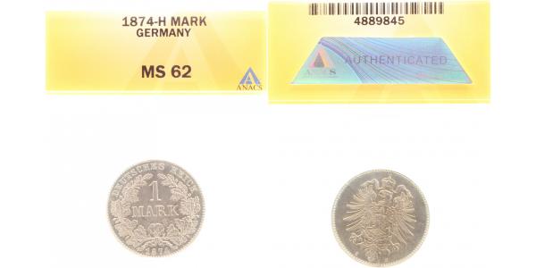1 Mark 1874 H vz/st, J009 kleiner Fleck auf dem Wappen