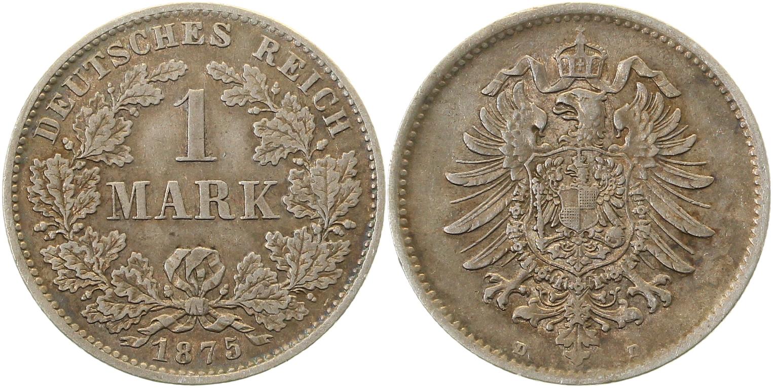 1 Mark 1875 D fast vorzüglich J009