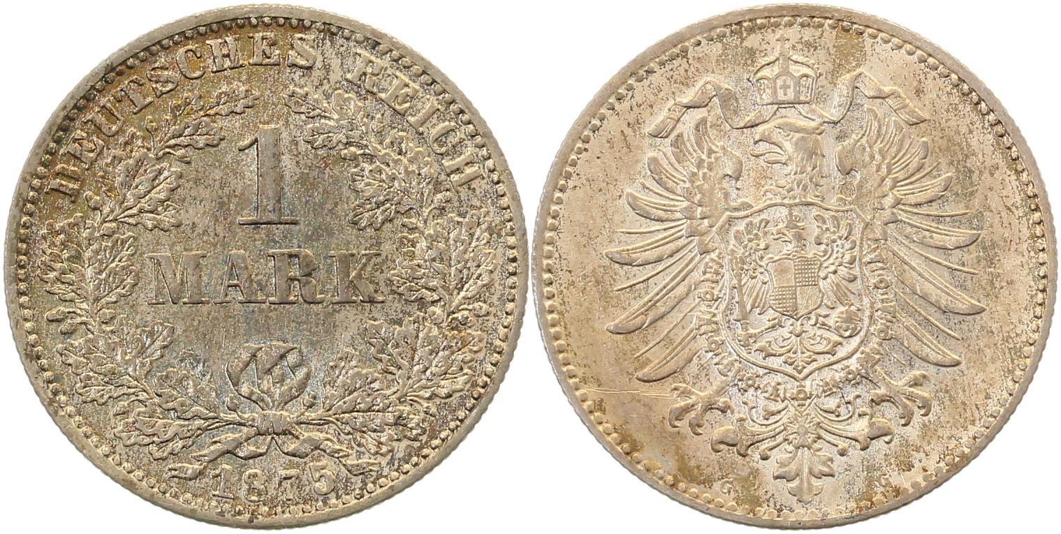 1 Mark 1875 G f prfr. leichte Patina J009 00975G-1-5-GG-PAT