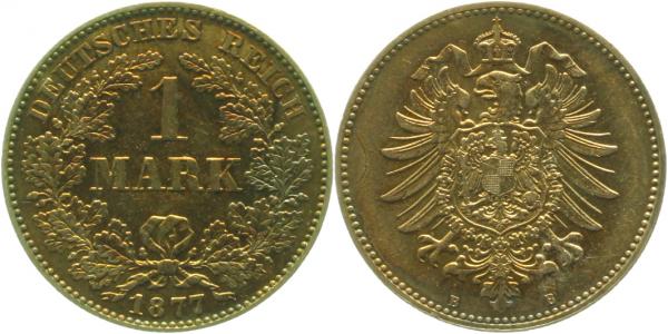 1 Mark Gedenkmünzen 1877 B vorzüglich/stempelglanz Patina J9