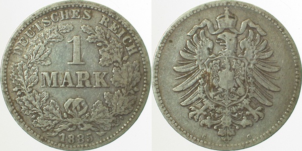 1 Mark 1885 G s/ss "1" oben doppelt J009