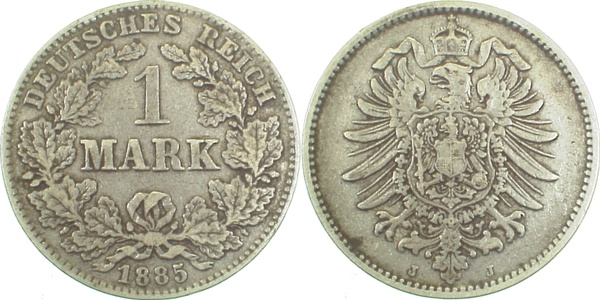 1 Mark 1885 J ohne Kerbrand!! Unikat? 5,45 g J009