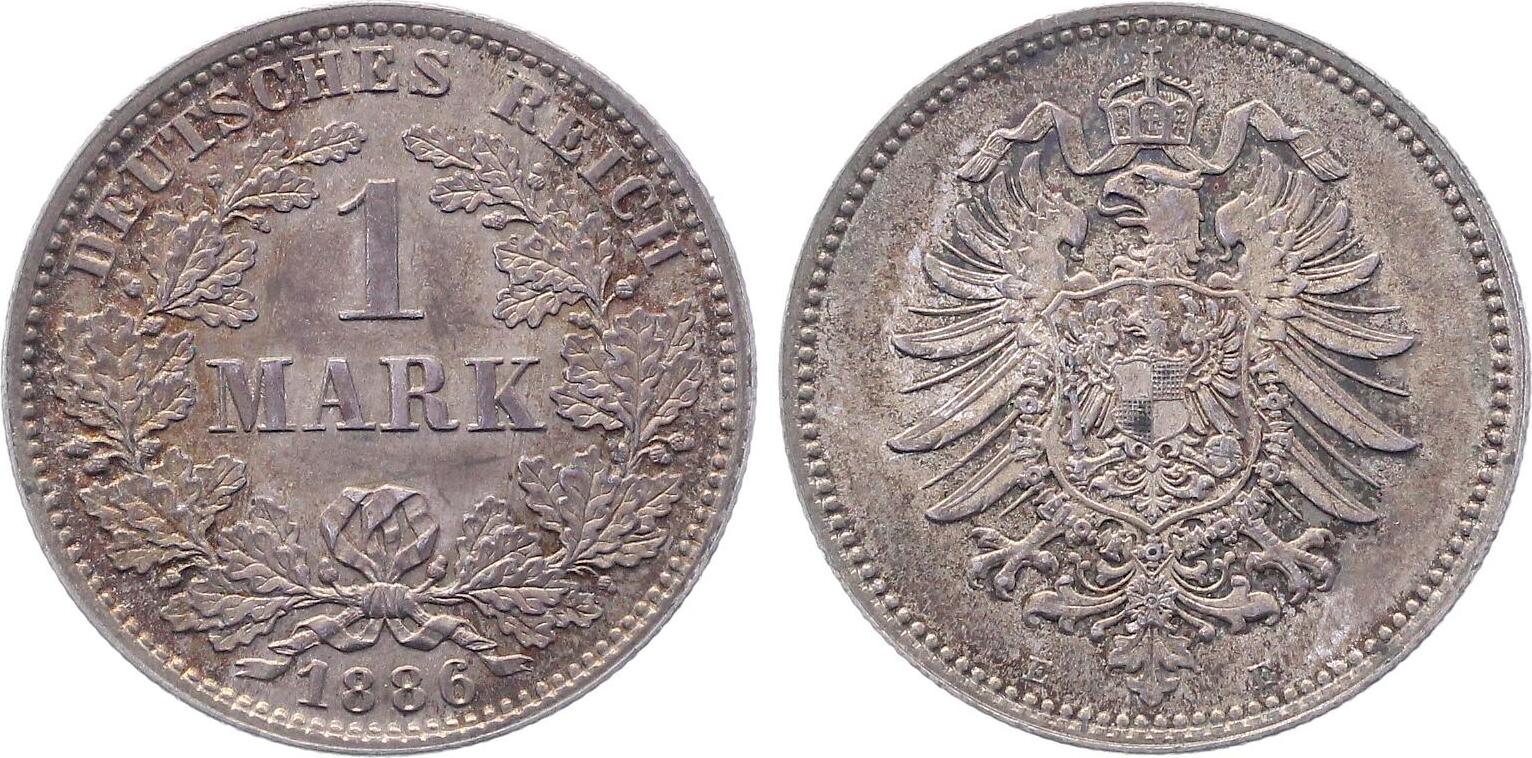 1 Mark 1886 E J009 prfr/stgl/ leichte alte Patina