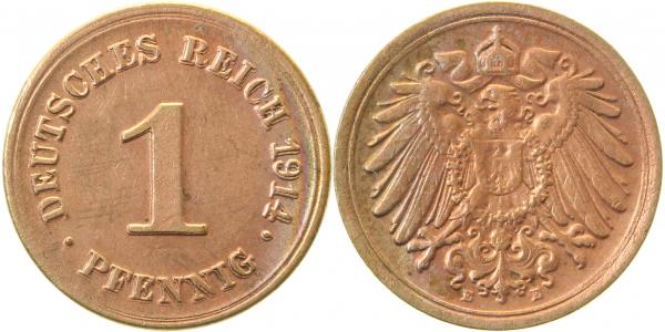 1 Pfennig 1914 F Gesamtseite deutlich doppelt !!!