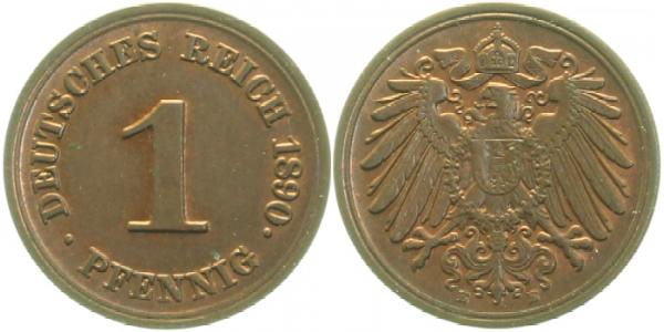 1 Pfennig 1890 E prfr fein J010