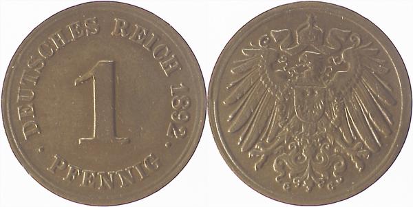 1 Pfennig 1892 G vz- J010