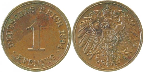 1 Pfennig 1894 G vz+ kleiner Fleck J010