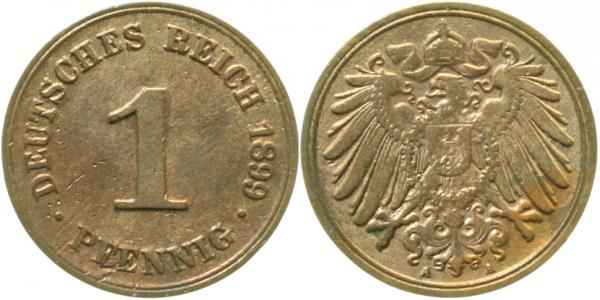 1 Pfennig 1899 A vz Rückseite schwach geprägt J010