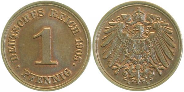 1 Pfennig 1905 E prfr/stgl J010