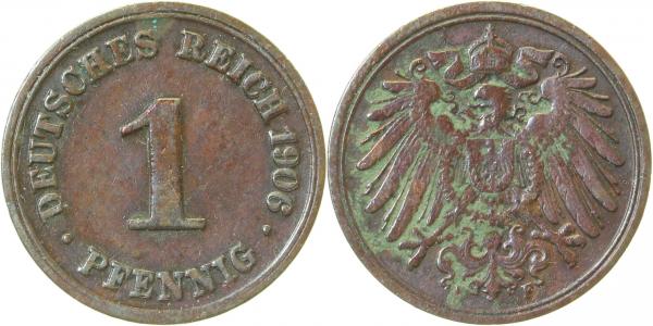 1 Pfennig 1906 F J010 Jahreszahl deutlich doppelt ss/vz