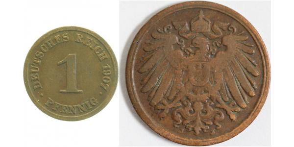 1 Pfennig 1907 J J010 beide Münzzeichen doppelt | Fehlprägungen | ss-