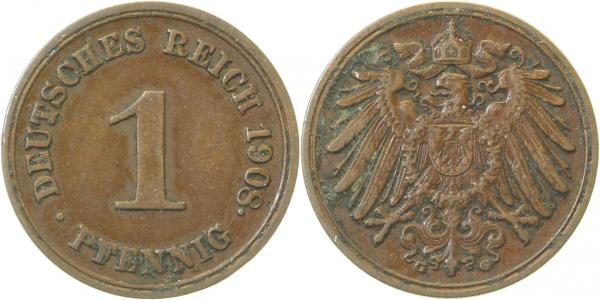1 Pfennig 1908 G | Variante | Punkt direkt am "8" ss/vz