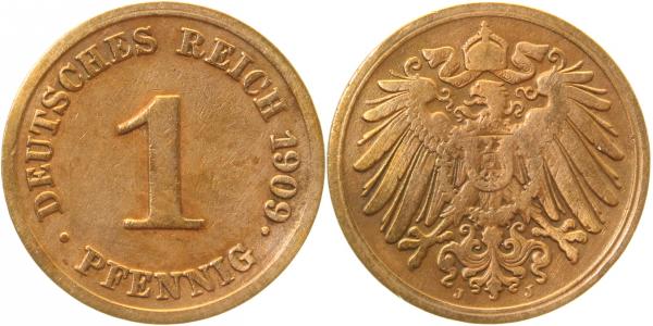 1 Pfennig 1909 J s/ss J010