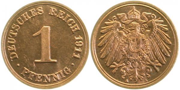 1 Pfennig 1911 A stgl Erstabschlag J010
