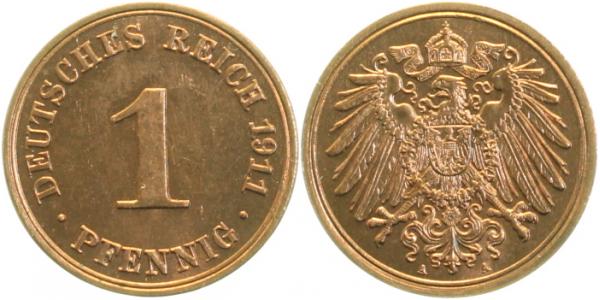 1 Pfennig 1911 A prfr J010