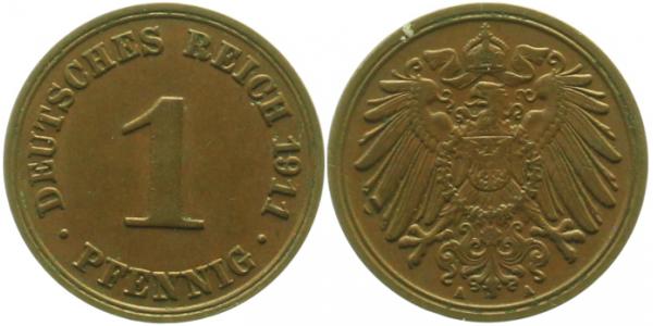 1 Pfennig 1911 A f prfr kleine Delle J010