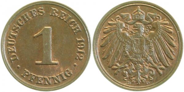 1 Pfennig 1912 D prfr/stgl J010